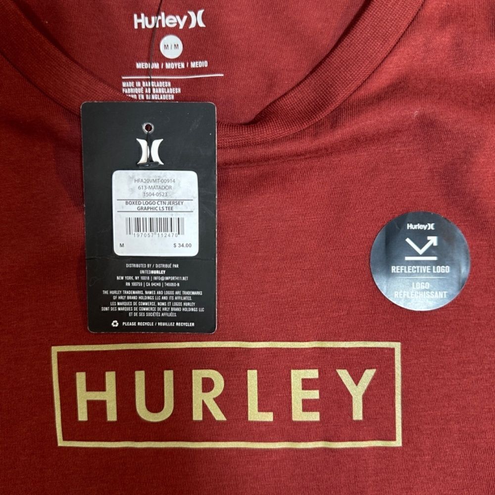 HURLEY® | LONG SLEEVE JERSEY TEE | Mens M | NEW w TAGS